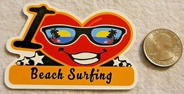 I Heart Beach Surfing With Smile Face Heart Sunglasses Stars Sticker Decal Cool - £1.77 GBP