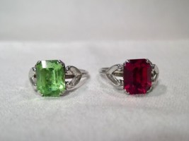 Vintage Sterling Silver Signed U Uncut Glass Stone Rings - Lot of 2 - K352 - £68.04 GBP