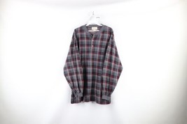 Vtg 90s Eddie Bauer Mens Medium Faded Long Sleeve Henley T-Shirt Plaid Cotton - £30.89 GBP