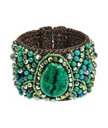 Boho Chic Floral and Green Malachite Teardrop Mosaic Crystals Cuff Brace... - £26.79 GBP