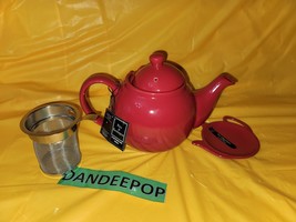 Prince & Kensington 6 Cup Red Ceramic Teapot With Infuser And Tea Bag Plate - £27.75 GBP