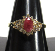 18K 750 Yellow Gold Natural Ruby &amp; Diamond Cluster Ladie&#39;s Sz 8.25 Ring ... - $475.19