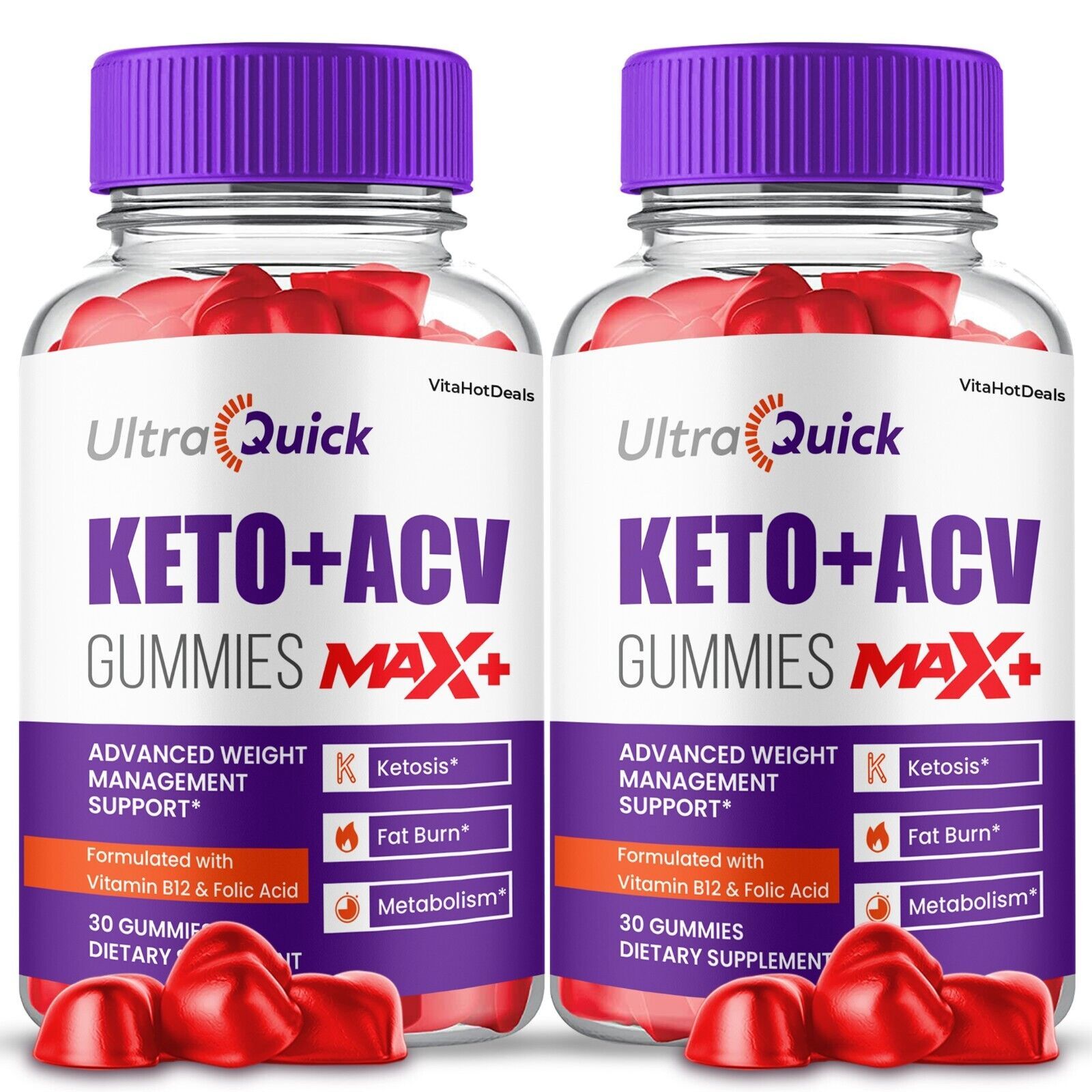 2 Pack UltraQuick Max + Keto ACV Gummies Maximum Potency Gummies