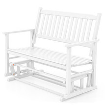 2 Seats Outdoor Glider Bench with Armrests and Slatted Seat-White - Color: White - $348.29 CAD