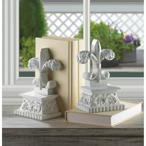 Elegant DISTRESSED WHITE FLEUR DE LIS BOOKENDS Polyresin Home Decor  - $43.30