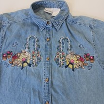 Vintage Bobbie Brooks Women's Blue Denim Short Sleeve Shirt Embroidery Chest 40" image 10
