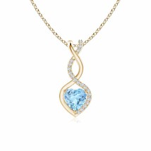 ANGARA 5MM Natural Aquamarine Pendant Necklace with Diamonds in 14K Yellow Gold - £343.51 GBP