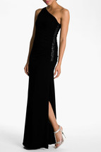 Laundry by Shelli Segal Beaded Panel One-Shoulder Jersey Gown Sz 8 Black - £93.73 GBP