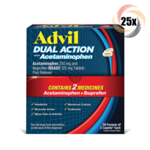 25x Packs Advil Dual Action Acetaminophen &amp; Ibuprofen ( 2 Capsules Per P... - £15.20 GBP