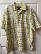 Eddie Bauer Short Sleeved Button Up Shirt Mens Large Linen Cotton Blend Yellow P - £12.52 GBP