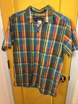 Patagonia Organic Cotton Mens Med  Short Sleeve Shirt Plaid Teal Yellow ... - $18.22