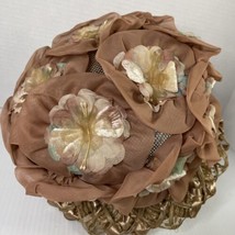 VTG Womens Hat Beige Floral Raffia Ribbon Velvet Trim Union Made 60s - £37.27 GBP