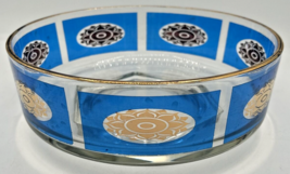 Vintage Hazel Atlas Blue and Gold Tone Glass Chip Bowl Hexagon Bottom SK... - £39.07 GBP