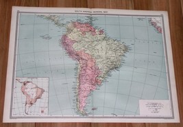 1908 Antique Map Of South America Brazil Chile Argentina Ecuador Peru Colombia - £14.09 GBP