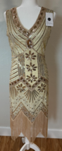 NWT Beaded 20s Flapper Style Cream Evening Gatsby Dress 8 / 10 Bridal Ne... - €153,45 EUR