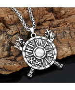 Mens Viking Runes Double Axe Shield Pendant Punk Necklace Braided Chain ... - £10.27 GBP