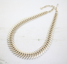 Vintage West Germany Eloxal Metal Fishbone Gold Tone Collar NECKLACE Jew... - £11.83 GBP