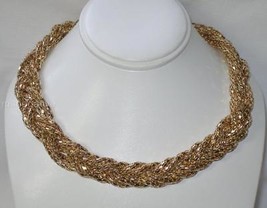 Express Lightweight Braided Golden Metallic Gold Mesh Necklace Great for Parties - £10.08 GBP