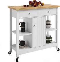 Kitchen Island With Drawers By Lavish Home (White) - Rolling Cart With Locking - £194.35 GBP