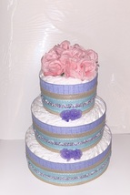 Turquoise  Lavender Pink Rustic Baby Girl Shower Burlap Diaper Cake Centerpiece  - £52.77 GBP
