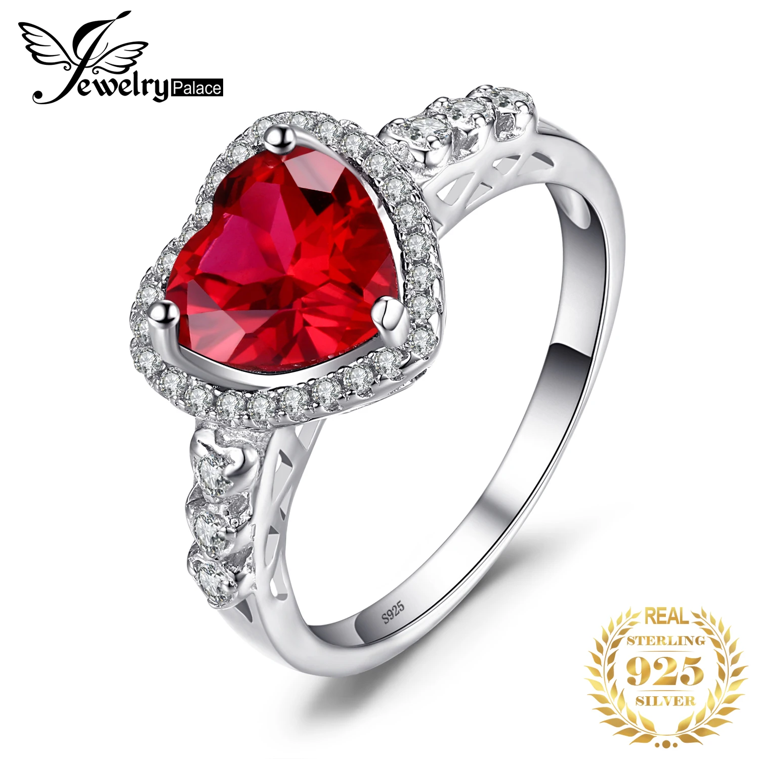 Heart Love Created Red Ruby 925 Sterling Silver Rings for Women Fashion Gemstone - £21.70 GBP