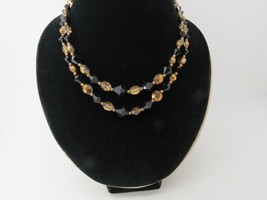 Black Gold Cut Glass Crystal Beaded Necklace Double Strand Faceted 15.5&quot;... - £17.54 GBP