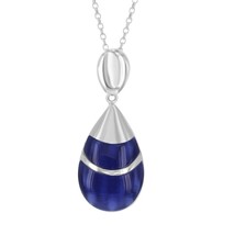 Sterling Silver Large Teardrop Blue Created Cat Eye Pendant - £153.87 GBP