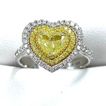 1.91 TCW GIA Heart Shaped Fancy Yellow Diamond Ring 18k White Gold - £6,746.65 GBP
