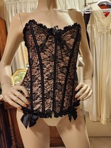 Shirley of Hollywood Nude/Black Lace Up Zip Front Corset Bustier Size L (36/38) - £24.95 GBP
