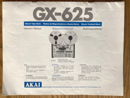 AKAI GX-625 Reel to Reel Tape Recorder OWNER&#39;S MANUAL ORIGINAL - £15.98 GBP