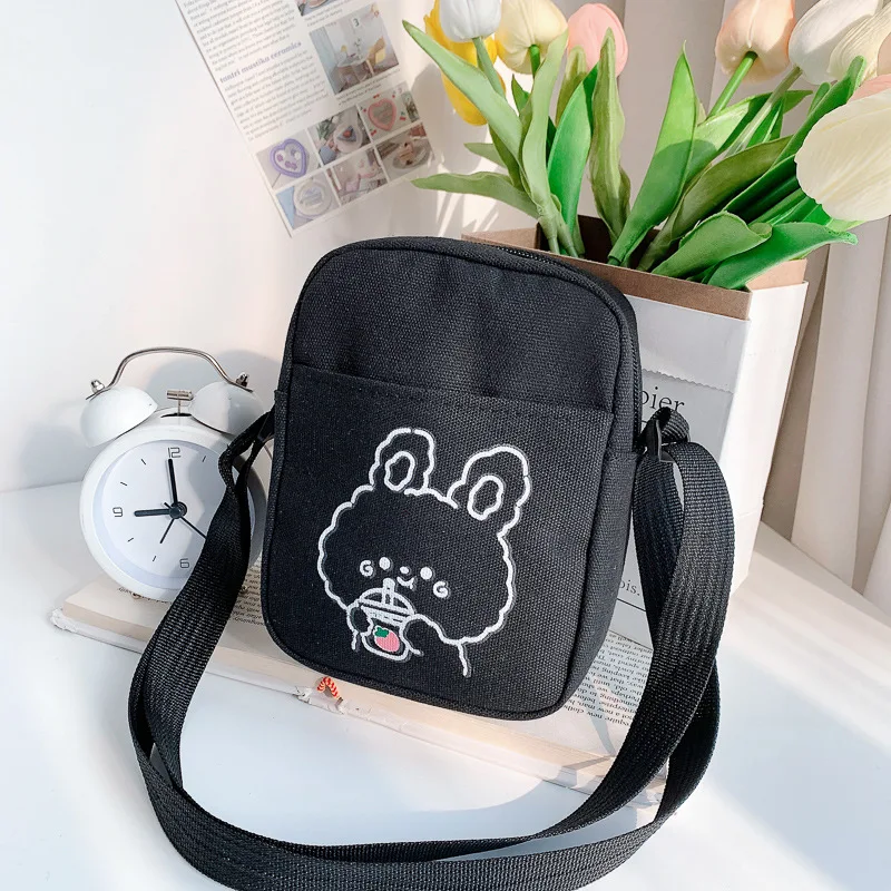 Small Women Canvas Shoulder Bags Korean Cartoon Print Fashion Bear Rabbit Mini C - £14.02 GBP