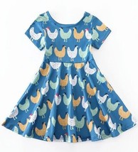 NEW Boutique Farm Chicken Hen Girls Blue Short Sleeve Dress Easter - £11.98 GBP