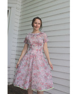 50s Sheer Dress Floral Print Full Skirt XS Vintage 1950s Jonathan Logan - $79.99