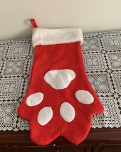 Dog Holiday Paw Print Design Christmas Stocking 20 Ih Red White Felt Puppy Gift - £9.82 GBP