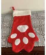 Dog Holiday Paw Print Design Christmas Stocking 20 Ih Red White Felt Pup... - £9.96 GBP