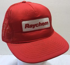 Vtg Raychem Red Patch Mesh Trucker Snapback Hat RayTherm Radiation Chemi... - $49.49