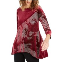 Alfani Womens M Red Speck Foil Asymmetrical 3/4 Sleeve Swing Top NWT DC46 - $34.29