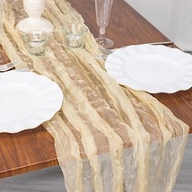 9 Ft Champagne Sheer Crinkled Organza Table Runner Party Event Home Decorations  - £8.94 GBP