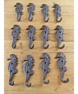 12 Cast Iron SEAHORSE Coat Hooks Hat Hook Rack Towel Nautical Beach Rust... - $47.90 CAD