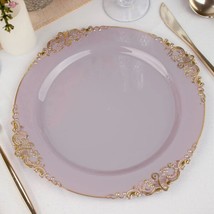 10 Lavender Gold 10&quot;&quot; Round Plastic Salad Dinner Plates Embossed Baroque Rim - £12.59 GBP