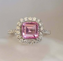 2.00Ct Asscher Cut Simulated Pink Sapphire Engagement Ring 14k White Gold Finish - £80.44 GBP