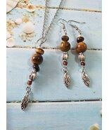 Tiger eye set Silver jewelry set necklace earrings Boho jewelry set Bohe... - $73.24 CAD