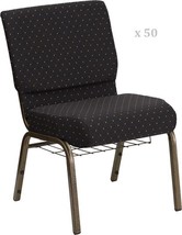 50x Black Dot 21&#39;&#39; Wide Church Chairs Gold Frame Book Rack 4” Seat Pad 8... - £3,372.75 GBP+