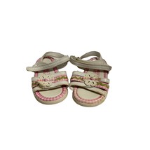 Faded Glory Baby Girls Infant Size 3 White Sandals Hook &amp; Loop Pink Flor... - £4.29 GBP
