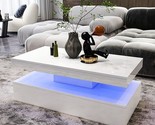 Led Coffee Table, Modern Coffee Table With Remote Control, High Gloss Wh... - $331.99