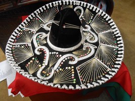 Large Mexican Black with Color Seqins  &quot;Pigalle&quot; SOMBRERO..23&quot; diameter.... - £31.06 GBP