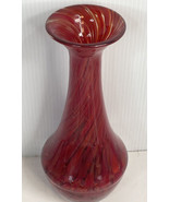 Vintage Heavy Swirl Red Orange and Clear Art Glassworks Vase 10.5” High - £17.09 GBP