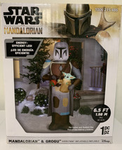 Star Wars Mandalorian &amp; Grogu Light Up Christmas Airblown Inflatable NIB... - $70.67