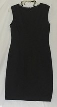 Cache Day Dress Lined Stretch Sz 12 Dark Gray pLeather Trim Jersey Knit - $39.95