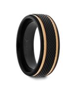 Black Titanium Ring - Diamond Pattern with Gold Milgrain Grooves - 8mm - $156.00